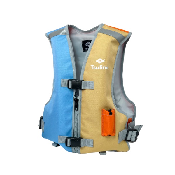 キッズライフジャケット【子供用救命胴衣/水遊び】(ベージュスカイブルーMIX-LL)